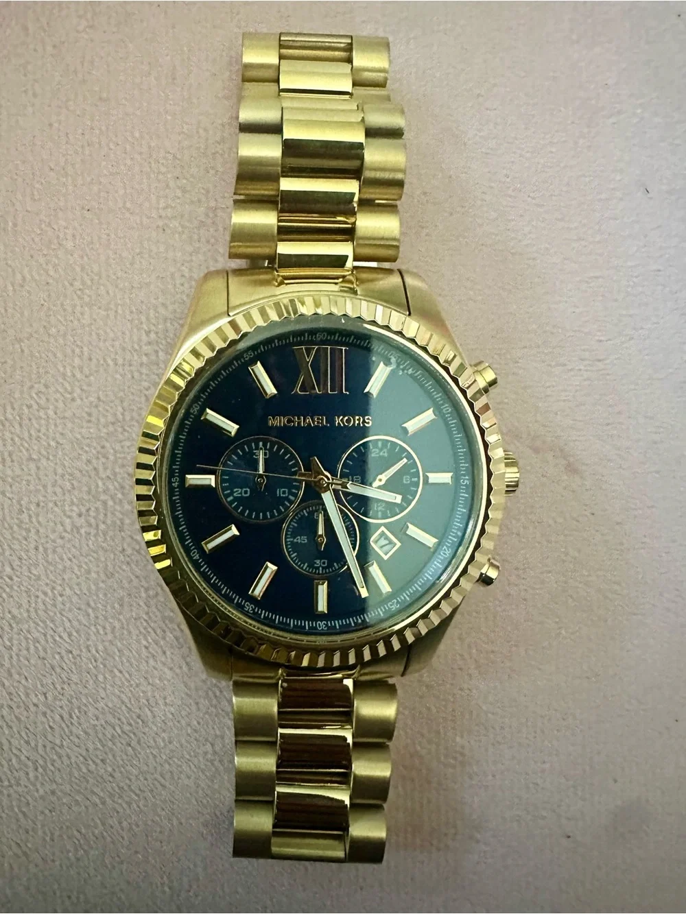 Michael Kors Men’s Gold-Tone Chronograph Watch Black Dial NEW